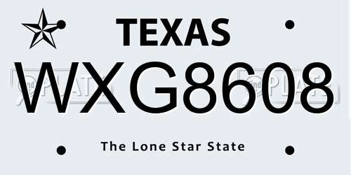 WXG8608 Texas License Plate