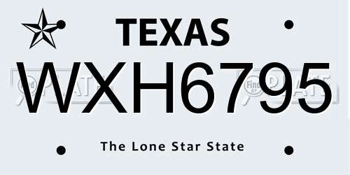 WXH6795 Texas License Plate