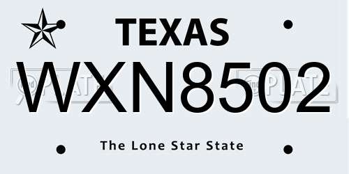 WXN8502 Texas License Plate