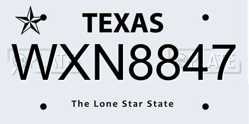 WXN8847 Texas License Plate