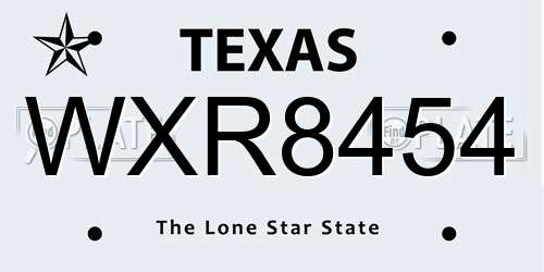 WXR8454 Texas License Plate