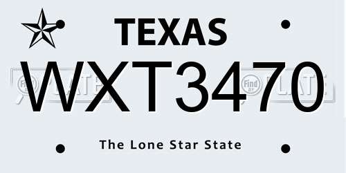 WXT3470 Texas License Plate