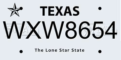 WXW8654 Texas License Plate