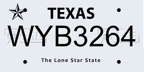 WYB3264 Texas License Plate
