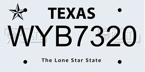 WYB7320 Texas License Plate
