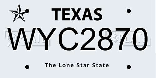 WYC2870 Texas License Plate
