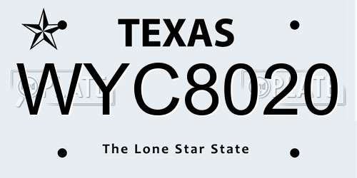WYC8020 Texas License Plate