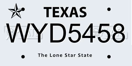 WYD5458 Texas License Plate