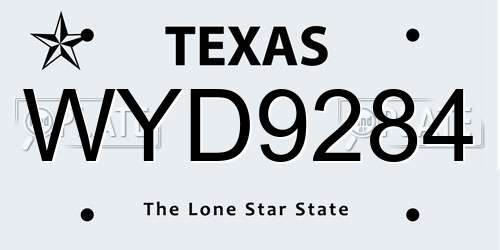 WYD9284 Texas License Plate