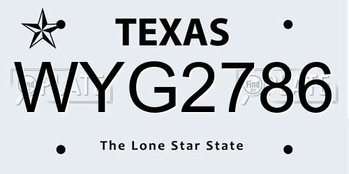 WYG2786 Texas License Plate