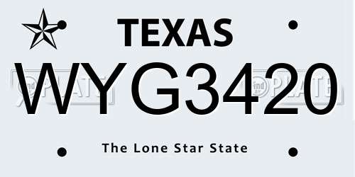 WYG3420 Texas License Plate