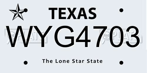 WYG4703 Texas License Plate