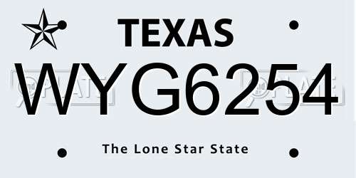 WYG6254 Texas License Plate