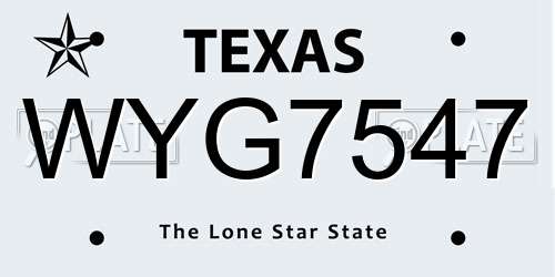 WYG7547 Texas License Plate