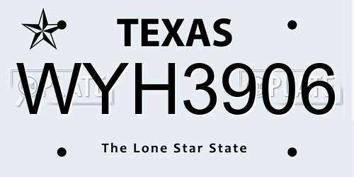 WYH3906 Texas License Plate