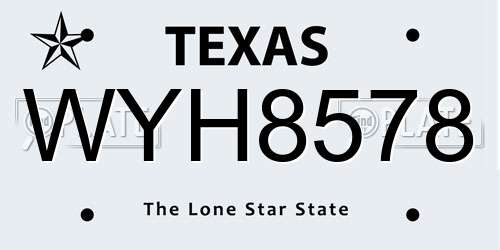 WYH8578 Texas License Plate