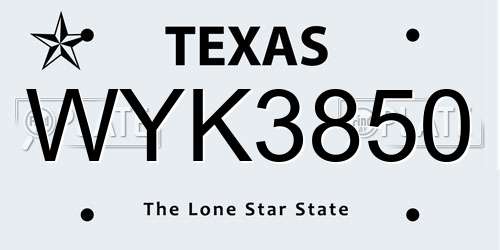 WYK3850 Texas License Plate
