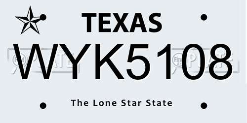 WYK5108 Texas License Plate