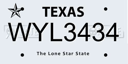 WYL3434 Texas License Plate