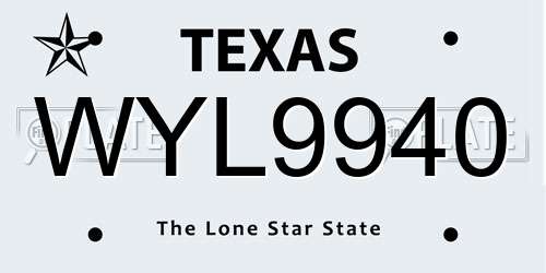 WYL9940 Texas License Plate