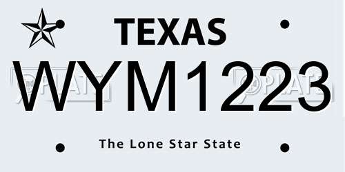 WYM1223 Texas License Plate