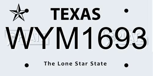 WYM1693 Texas License Plate