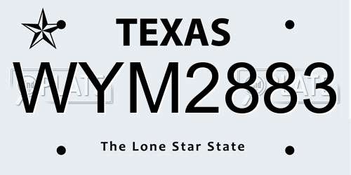 WYM2883 Texas License Plate