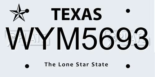 WYM5693 Texas License Plate