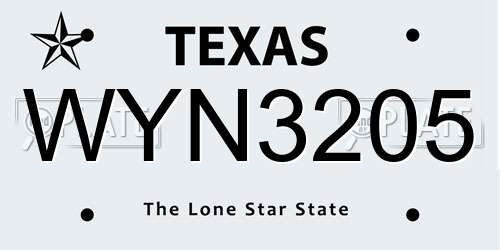 WYN3205 Texas License Plate