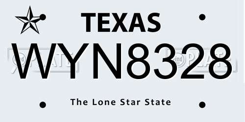 WYN8328 Texas License Plate