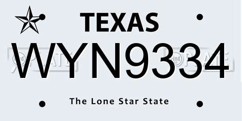 WYN9334 Texas License Plate