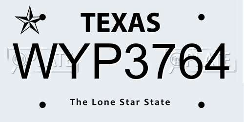 WYP3764 Texas License Plate