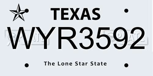 WYR3592 Texas License Plate