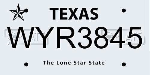 WYR3845 Texas License Plate