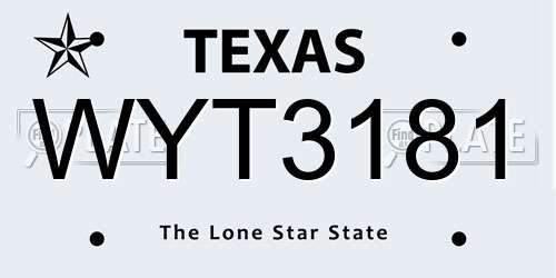 WYT3181 Texas License Plate