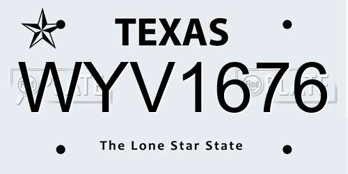 WYV1676 Texas License Plate