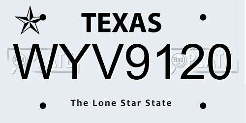 WYV9120 Texas License Plate