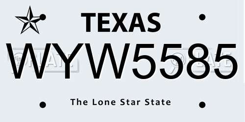 WYW5585 Texas License Plate