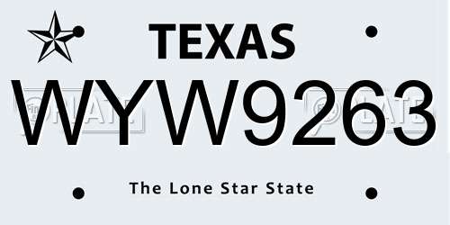 WYW9263 Texas License Plate