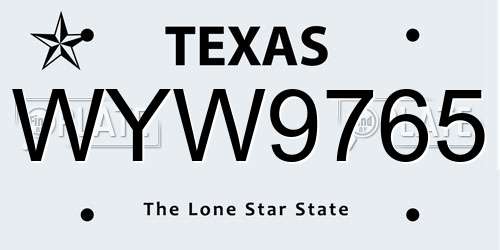 WYW9765 Texas License Plate