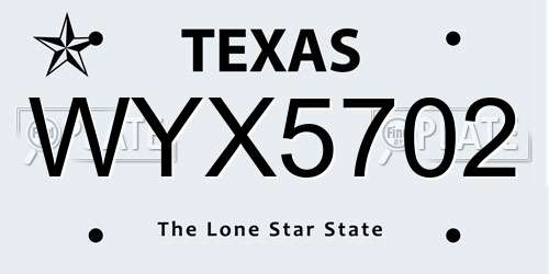 WYX5702 Texas License Plate