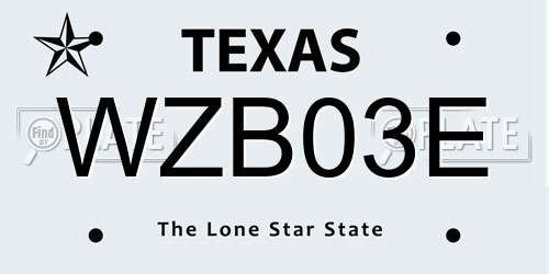 WZB03E Texas License Plate