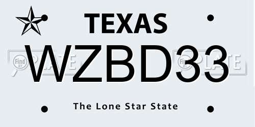WZBD33 Texas License Plate