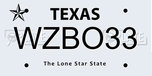 WZBO33 Texas License Plate