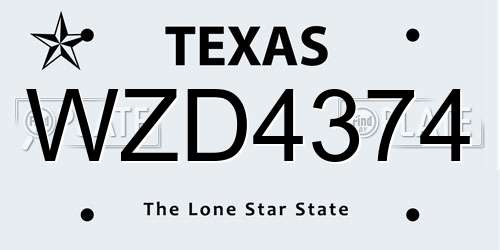 WZD4374 Texas License Plate