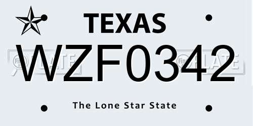 WZF0342 Texas License Plate