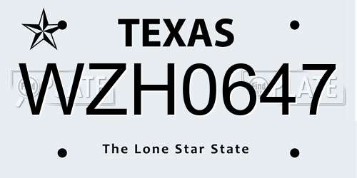 WZH0647 Texas License Plate