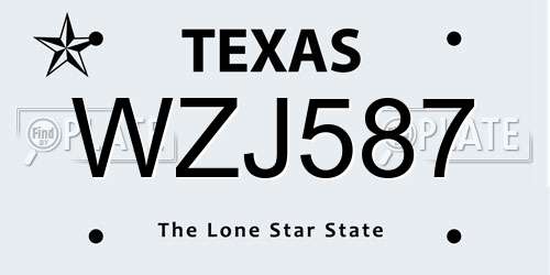 WZJ587 Texas License Plate