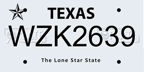 WZK2639 Texas License Plate