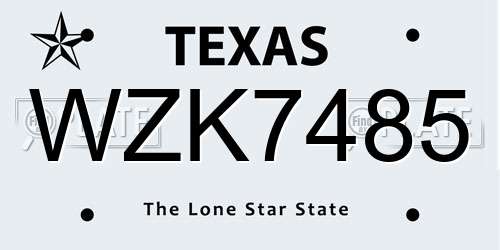 WZK7485 Texas License Plate
